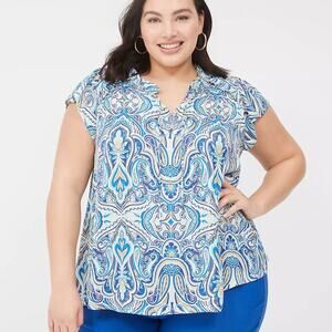 Lane Bryant Women’s Plus 14/16 blue abstract lightweight Flutter Sleeve Top NEW